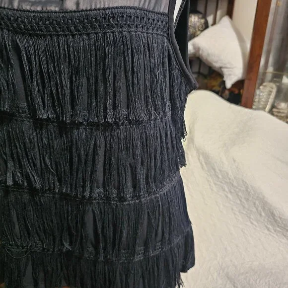 7th Avenue Black Sleeveless Sheer and Fringe Top - Picture 8 of 13